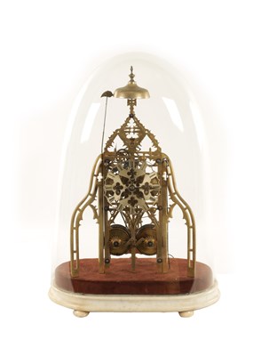 Lot 910 - A 19TH CENTURY ENGLISH DOUBLE FUSEE STRIKING SKELETON CLOCK