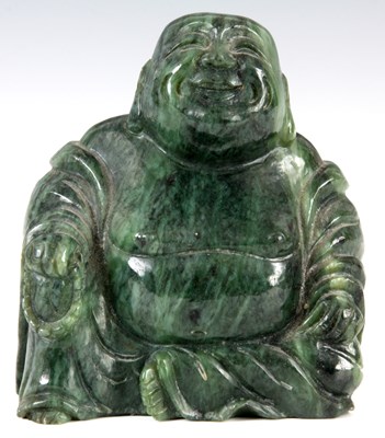 Lot 168 - A GREEN MARBLE SCULPTURE of a seated Buddha...