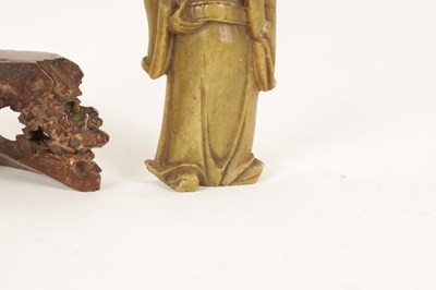 Lot 312 - TWO CHINESE CARVED COLOURED HARDSTONE STANDING FIGURES