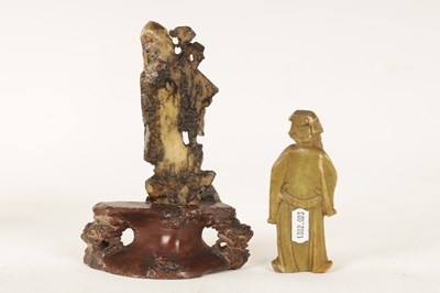 Lot 312 - TWO CHINESE CARVED COLOURED HARDSTONE STANDING FIGURES