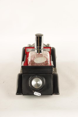 Lot 673 - A 20TH CENTURY BLACK PAINTED NOVELTY MUSICAL ROLLS ROYCE TABLE LIQUEUR DECANTER SET