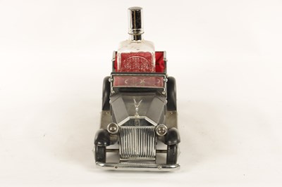 Lot 673 - A 20TH CENTURY BLACK PAINTED NOVELTY MUSICAL ROLLS ROYCE TABLE LIQUEUR DECANTER SET