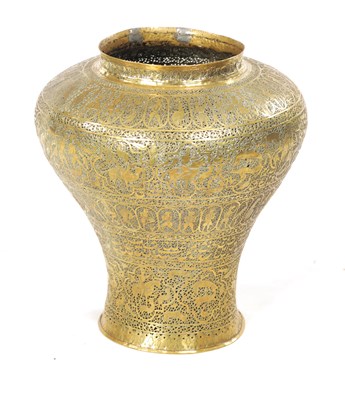 Lot 133 - A 19TH CENTURY PERSIAN PIERCED AND ENGRAVED BRASS VASE