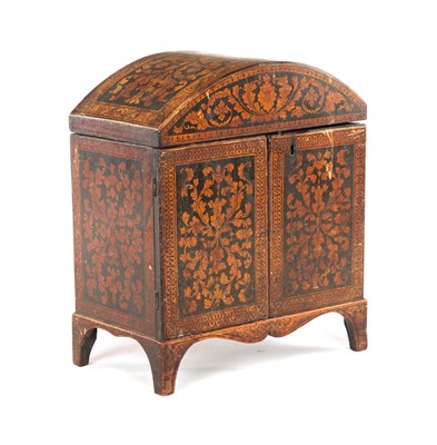 Lot 231 - A GOOD REGENCY CHINOISERIE LACQUERED PEN WORK DOME-TOPPED TABLE CABINET