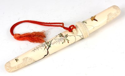 Lot 173 - A 19TH CENTURY JAPANESE SHIBAYAMA IVORY TANTO...