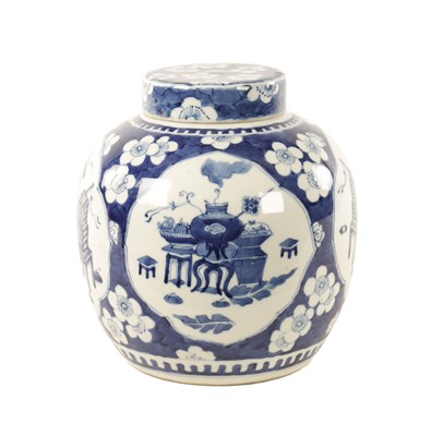 Lot 212 - A 19TH CENTURY CHINESE BLUE AND WHITE GINGER JAR AND COVER