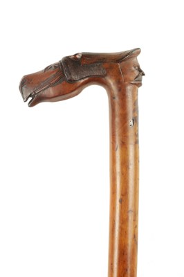 Lot 569 - A 19TH CENTURY CARVED FRUIT WOOD FOLK ART WALKING STICK