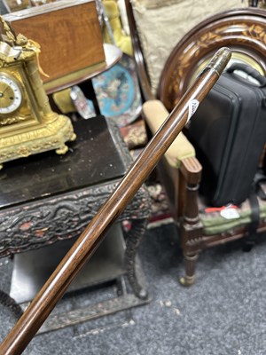 Lot 572 - A 19TH CENTURY CARVED EBONY AND CALAMANDA WALKING CANE