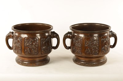 Lot 181 - A PAIR OF JAPANESE MEIJI PERIOD BRONZE JARDINIERES