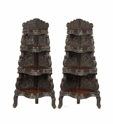 Lot 216 - A FINE PAIR OF 19TH-CENTURY ANGLO-INDIAN HARDWOOD WHATNOTS