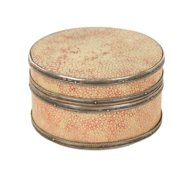 Lot 538 - AN ARTS & CRAFTS CYLINDRICAL SHAGREEN AND SILVER-MOUNTED BOX AND COVER BY JOHN PAUL COOPER
