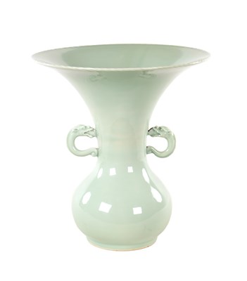 Lot 206 - A 19TH-CENTURY JAPANESE CELADON GLAZED FLARED NECK BULBOUS VASE