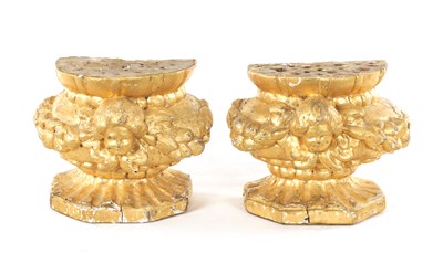 Lot 1117 - A PAIR OF 18TH CENTURY CARVED GILTWOOD FLEMISH POSY STANDS