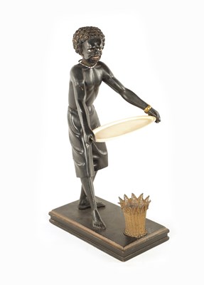 Lot 1124 - A 19TH CENTURY CARVED WOOD AND IVORY BLACKAMOOR “CARD” FIGURE