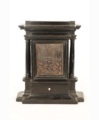 Lot 604 - A LATE 17TH / EARLY 18TH CENTURY ITALIAN CABINET WITH BRONZE PLAQUE