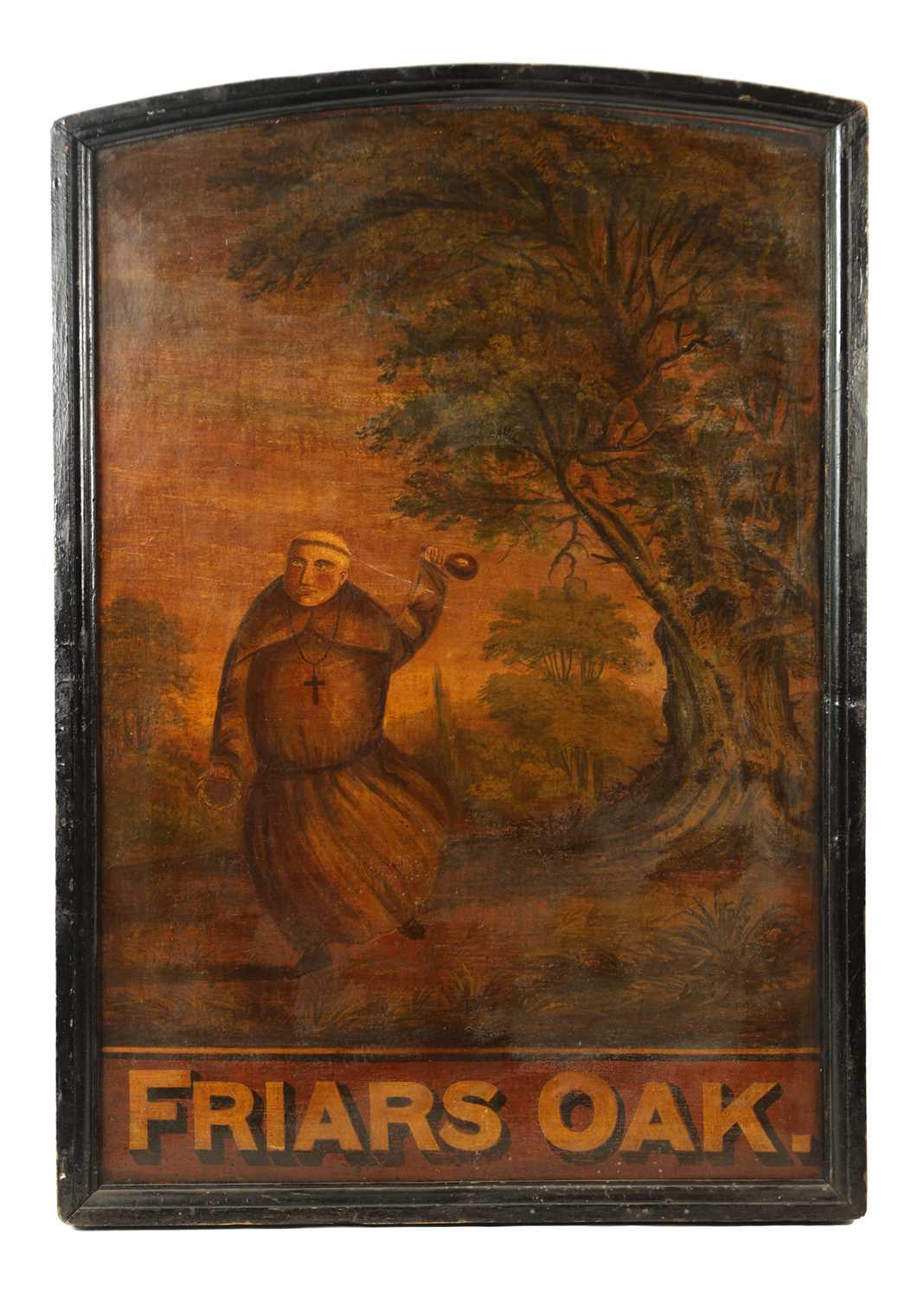 Lot 710 - A 19TH CENTURY PAINTED OAK TAVERN SIGN FOR THE FRIARS OAK