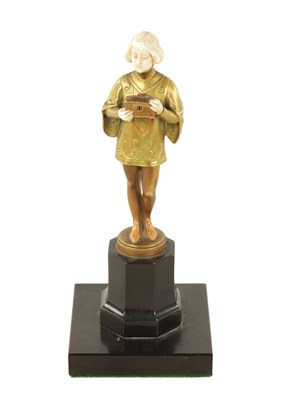 Lot 602 - FERDINAND PREISS (1882-1943). AN ART DECO GILT BRONZE AND IVORY FIGURE