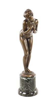 Lot 671 - ALPHONSE SALADIN (1878 - 1956) A FRENCH ART DECO PATINATED BRONZE FIGURAL SCULPTURE