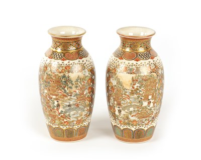 Lot 120 - A GOOD PAIR OF JAPANESE MEIJI PERIOD SATSUMA SMALL BALUSTER VASES