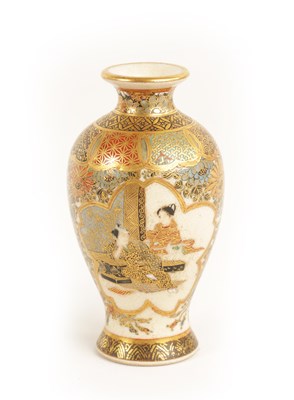 Lot 248 - A JAPANESE MEIJI PERIOD SATSUMA MINIATURE BALUSTER VASE