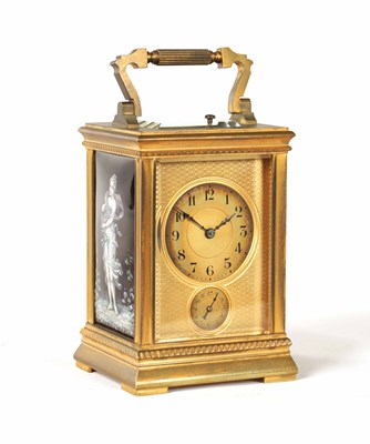 Lot 950 - A LATE 19TH CENTURY FRENCH GILT BRASS LIMOGES ENAMEL REPEATING CARRIAGE CLOCK