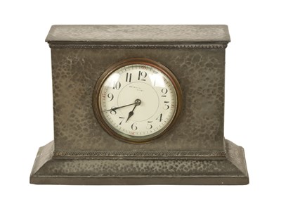 Lot 1070 - LIBERTY & CO. AN ARTS AND CRAFTS ENGLISH PEWTER MANTEL CLOCK