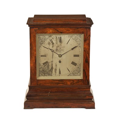 Lot 976 - POWMAN, CHICHESTER. A LARGE MID 19TH CENTURY ENGLISH ROSEWOOD FUSEE LIBRARY CLOCK