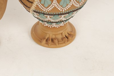 Lot 42 - A DOULTON LAMBETH SILICAN WARE OWL TOBACCO JAR AND COVER CIRCA 1880