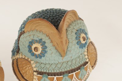 Lot 42 - A DOULTON LAMBETH SILICAN WARE OWL TOBACCO JAR AND COVER CIRCA 1880