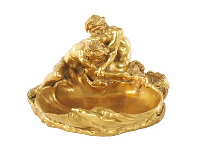 Lot 621 - GUSTAVE FREDERIC MICHEL (FRENCH, 1851-1924) A FIGURAL GILT BRONZE INKWELL