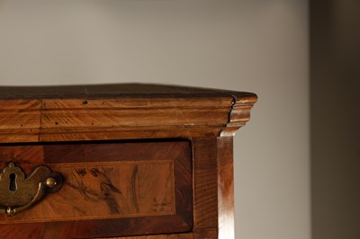 Lot 1316 - AN EARLY 18TH CENTURY HERRINGBANDED FIGURED WALNUT SECRETAIRE CHEST ON CHEST WITH STARBURST BASE