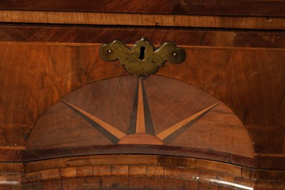 Lot 1316 - AN EARLY 18TH CENTURY HERRINGBANDED FIGURED WALNUT SECRETAIRE CHEST ON CHEST WITH STARBURST BASE