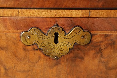 Lot 1316 - AN EARLY 18TH CENTURY HERRINGBANDED FIGURED WALNUT SECRETAIRE CHEST ON CHEST WITH STARBURST BASE