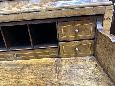 Lot 1316 - AN EARLY 18TH CENTURY HERRINGBANDED FIGURED WALNUT SECRETAIRE CHEST ON CHEST WITH STARBURST BASE