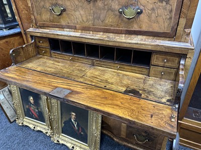 Lot 1316 - AN EARLY 18TH CENTURY HERRINGBANDED FIGURED WALNUT SECRETAIRE CHEST ON CHEST WITH STARBURST BASE