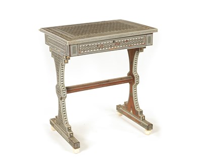 Lot 268 - A GOOD ANGLO-INDIAN IVORY AND MICRO MOSAIC SANDALWOOD WORK TABLE