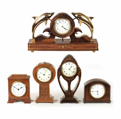 Lot 965 - A COLLECTION OF FIVE EDWARDIAN MANTEL CLOCKS