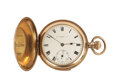 Lot 374 - THOMAS RUSSELL & SON, LIVERPOOL. A GOLDPLATED FULL HUNTER QUARTER REPEATING POCKET WATCH