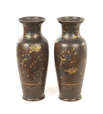 Lot 196 - A PAIR OF JAPANESE MEIJI PERIOD BRONZE AND MIXED METAL CABINET VASES