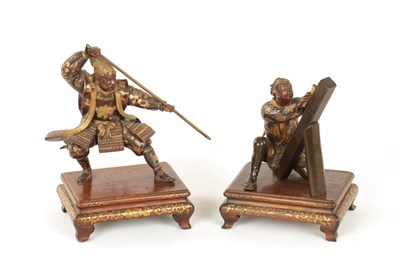 Lot 297 - A FINE PAIR OF JAPANESE MEIJI PERIOD BRONZE AND MIXED METAL SCULPTURES BEARING SEAL TRADE MARK FOR MIYAO