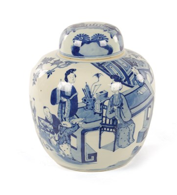 Lot 291 - A 19TH CENTURY CHINESE BLUE AND WHITE PORCELAIN GINGER JAR AND COVER