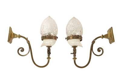 Lot 589 - A PAIR OF ELECTRIFIED BRASS WALL LIGHTS