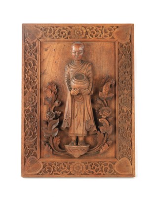 Lot 144 - A 19TH CENTURY CHINESE CARVED HARDWOOD PANEL