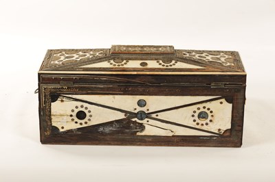 Lot 173 - A 19TH CENTURY ANGLO INDIAN SADELI MICRO MOSAIC INLAID CAMELBONE AND SANDALWOOD WRITING BOX IN NEED OF RESTORATION