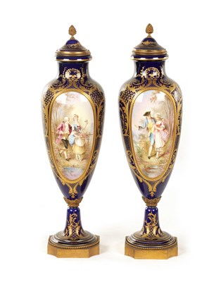 Lot 77 - A PAIR OF LATE 19TH-CENTURY SERVES STYLE PORCELAIN LARGE CABINET VASES