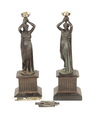 Lot 594 - A LARGE PAIR OF LATE 19TH CENTURY BRONZE METAL FIGURAL LAMPS