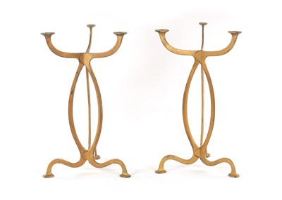 Lot 631 - A PAIR OF ART NOUVEAU CAST IRON PAINTED GILT STANDS