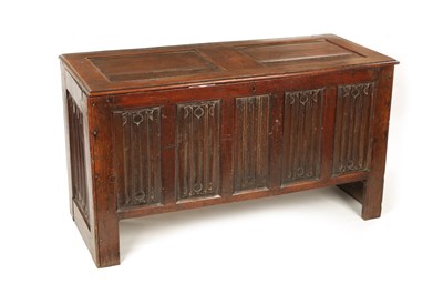 Lot 1257 - A 17TH CENTURY JOINED OAK LINEN-FOLD COFFER