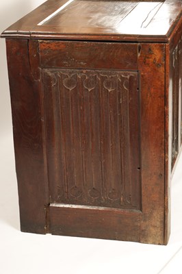 Lot 1257 - A 17TH CENTURY JOINED OAK LINEN-FOLD COFFER