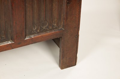 Lot 1257 - A 17TH CENTURY JOINED OAK LINEN-FOLD COFFER